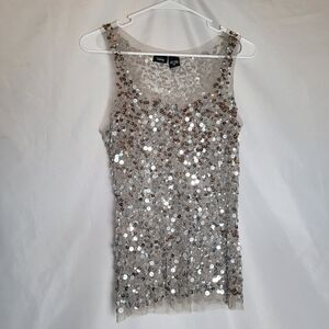 Vintage Vanity Fully Sequined Semi Sheer Tank Top Women's Size Medium